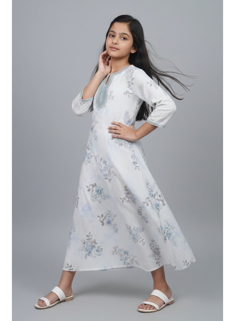 HANA & SARA Girls Viscose Blended Digital Print Floral Arabic Jalabiya – Lightweight Modest Wear Dress - Image 3